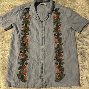 Boys Abercrombie Kids Blue Embroidered Linen Shirt - size 11/12